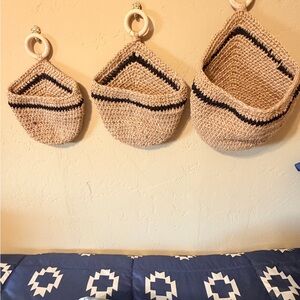 Handwoven Hanging Baskets Set - Natural and Black